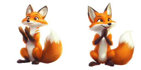 Fox animated character - 3D Set Isolated On Transparent Background PNG
