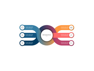 Infographic circular diagram with 6 options. Round chart that can be used for business analytics, data visualization and presentation. Vector illustration.