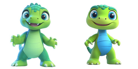 Fototapeta premium Dinosaur animated character- 3D Set Isolated On Transparent Background PNG