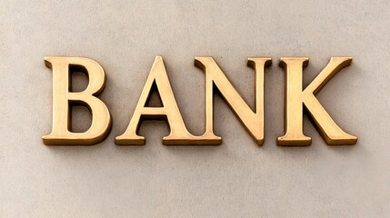Gold letters display the word bank on a historic financial building facade, symbolizing trust and tradition