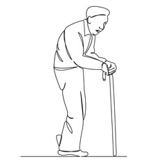 One continuous single drawing line art flat doodle senior, pensioner, old, adult, man, aged, grandfather. Isolated image hand draw contour on a white background

