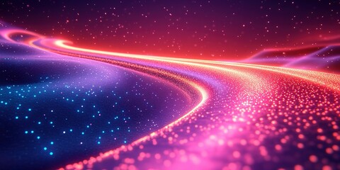 Fototapeta premium Vibrant digital landscape with glowing pathways and starry background at night