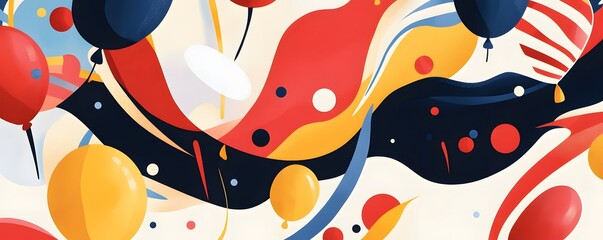 Fototapeta premium A vibrant abstract pattern featuring colorful balloons and flowing shapes, representing celebration and joy. Perfect for party invitations, event posters, and festive designs.