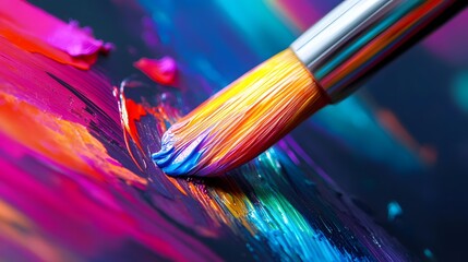 Fototapeta premium A vibrant brush dances across a canvas, colors exploding in a symphony of artistic expression. Pure visual delight!