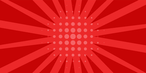 Red comic sunburst effect background with halftone. pop art comic-style vector background