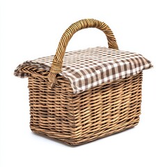 Obraz premium Picnic basket display outdoor setting photography natural light close-up rustic charm for relaxed gatherings, isolated on white background