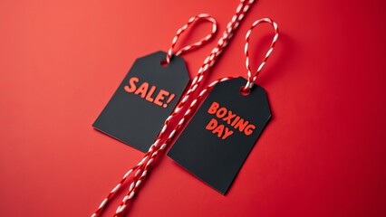 Two gift tags are shown on a red background.
