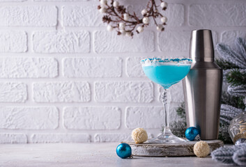 Christmas cocktail with blue curacao