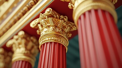 Elegant Red Gold Columns Architectural Detail Classic Design Luxury Interior