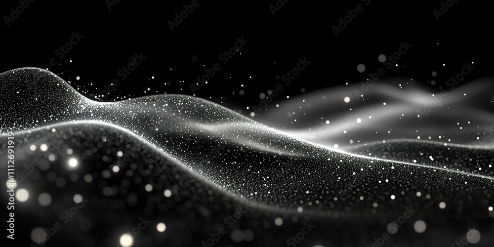 Poster abstract swirling particles create a mesmerizing wave pattern in black background