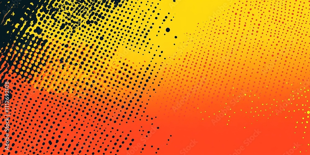 Poster abstract gradient design featuring black, orange, and yellow dot patterns with a dynamic visual flow