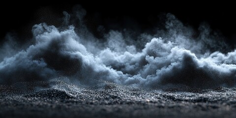Fototapeta premium Dark, swirling clouds of dust and vapor rising from a surface with textures during low light conditions