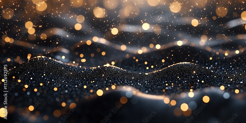 Poster sparkling golden particles dance over a dark surface creating a mesmerizing visual effect in an abst