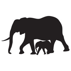 Elephant Mother and Calf Silhouette foraging in the Wild