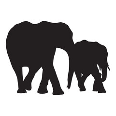 Fototapeta premium Elephant Mother and Calf Silhouette foraging in the Wild