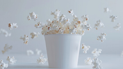 Popcorn in a bucket spread out on a white background