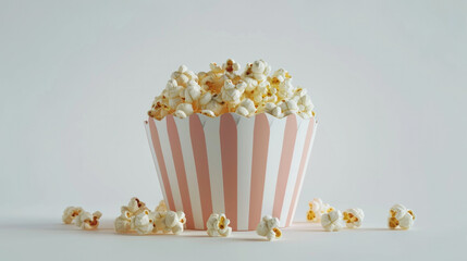 Popcorn in a bucket spread out on a white background
