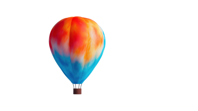 Vibrant hot air balloon in clear sky. transparent background