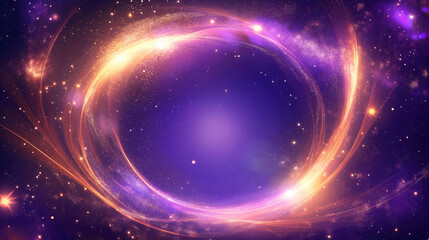 Fototapeta premium Magical fantasy background with swirling sparkles and ethereal light effects framing a clear central space, mystical purple and gold colors, floating magical particles, enchanted atmosphere