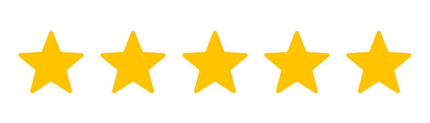 Five stars icon set rounded shape, customer product review feedback icons, 5 star rating service satisfaction isolated vector flat icon, client positive feedback stars sign for website, app, design