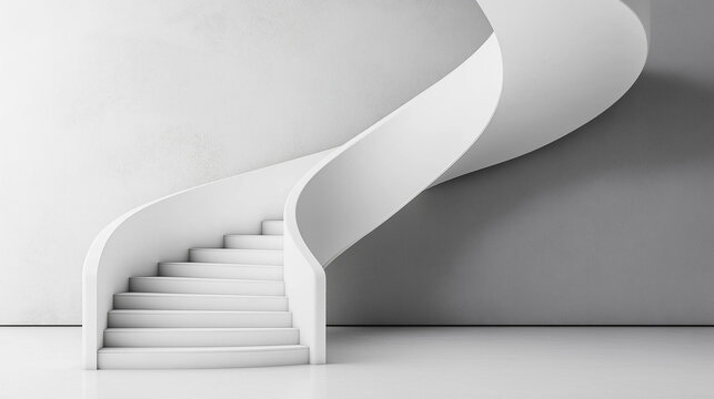 Modern spiral staircase with a clean, minimalist design in a bright white interior.