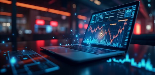 A high-tech digital currency exchange interface showing real-time market data, symbolizing the fast-paced world of cryptocurrency trading.