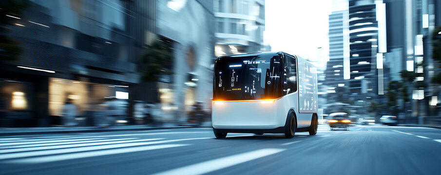 Autonomous vehicle development showcased in urban environment dynamic action scene modern cityscape perspective
