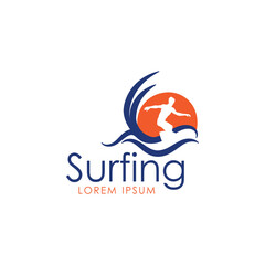 surfing Logo, logo surf vector template illustration, surfing artwork for t-shirt design, surfing design template for surf club.