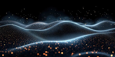 Sparkling waves of light create a mesmerizing abstract landscape in a dark setting