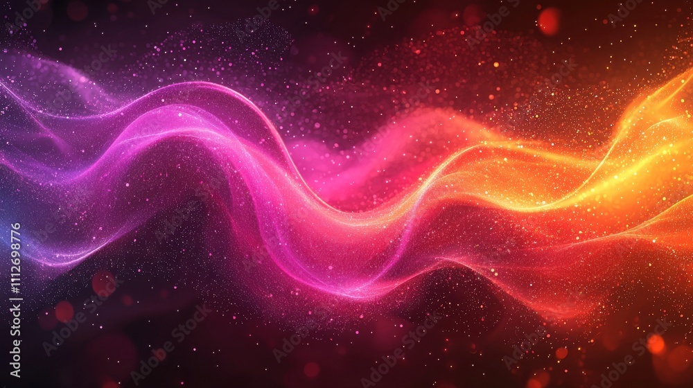 Poster colorful wave patterns with vibrant hues and sparkling elements create a mesmerizing abstract design