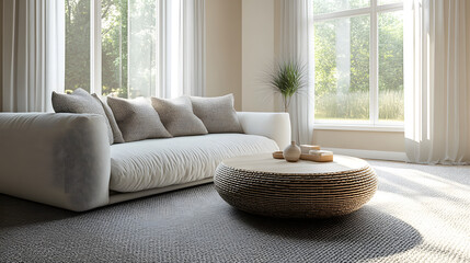 Bright and airy living room with minimalist decor and natural light