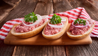 mettbr&ouml;tchen, essen, mett, br&ouml;tchen, rohes, neu, close up, brauhaus, k&ouml;ln, rheinland, zwiebeln, brot, petersilie, holz, holztisch, wurst, fleisch, brotzeit, sandwich, mahl, teller, belegtes, belegt, 3