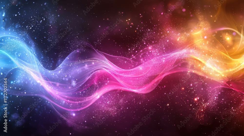 Poster colorful abstract waves of light and energy flow across a dark backdrop creating a mesmerizing visua