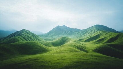 Fototapeta premium Lush Green Rolling Hills Under a Clear Sky