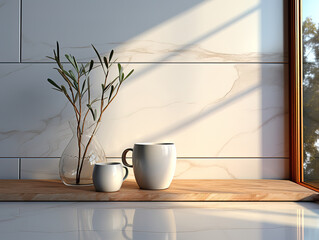 Minimalist Interior with Mugs and Vase