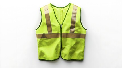 Fluorescent green safety vest jacket with reflective stripes and zip, isolated on white background for realistic HD mockup
