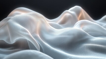 Fototapeta premium Textured fabric flows gracefully under soft ambient light, creating a serene and ethereal atmosphere in the space