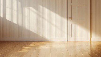 Elegant white door set in a beige wall with detailed paneling and polished wood flooring minimalist interior concept symbolizing opportunity and simplicity