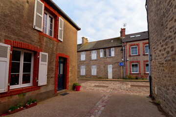 Fototapeta premium Old street in Barfleur city in Normandy coast.
