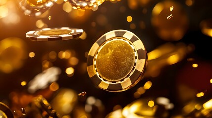 Luxury Casino Chips Cascade, gold, gambling, motion, reflection