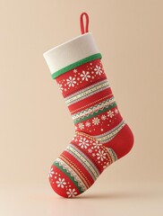 Red and green striped Christmas stocking with snowflakes , Christmas stocking, winter wonderland scene, snowflake design