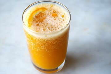 Refreshing Sparkling Orange Juice with Frothy Top, drink, fresh, bubbles, pulp