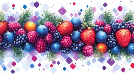 Berry Pattern. Mixed berries assorted fresh ripe colorful background p