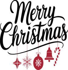 Create a simple "Merry Christmas" typography, calligraphy add some ornaments with white background