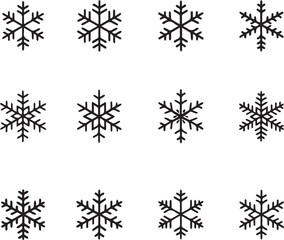 A set of Simple snowflake icon  black silhouette vector art illustration 