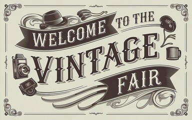 Vintage themed typography design featuring a decorative layout with text Welcome to the Vintage Fair. Perfect for event promotions, posters, and retro themed projects
