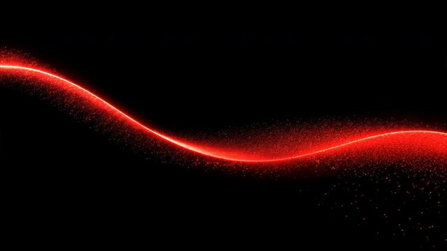 vibrant red wave of light gracefully flows across black background, creating dynamic and energetic visual effect. This abstract design evokes sense of movement and excitement. 