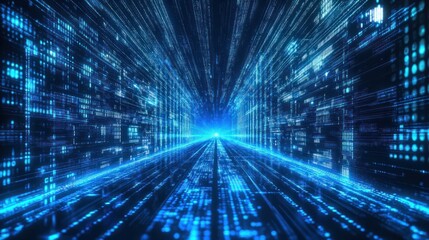 Blue light speed road background with futuristic glowing lines and digital technology concept , high-speed internet, big data network connection or fast. highway in night time.