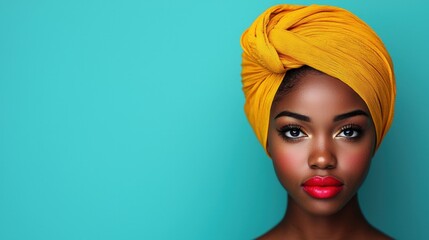 Studio portrait of young woman in turban a colorful cultural expression