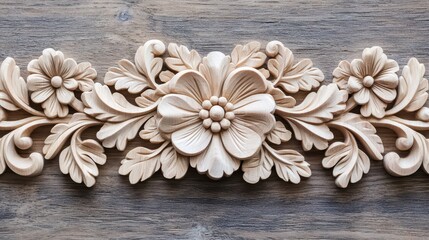 Fototapeta premium Serene artisan workshop showcasing intricate floral wood carving artistry